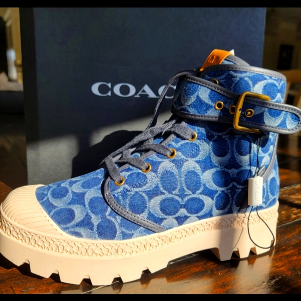Coach Blue Patterned High-Top Boots